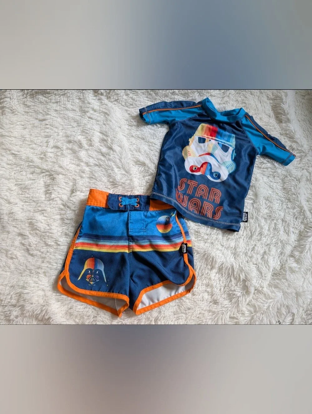Disney Star Wars Darth Vader Bright Orange And Blue Toddler Swim Set Size 2T